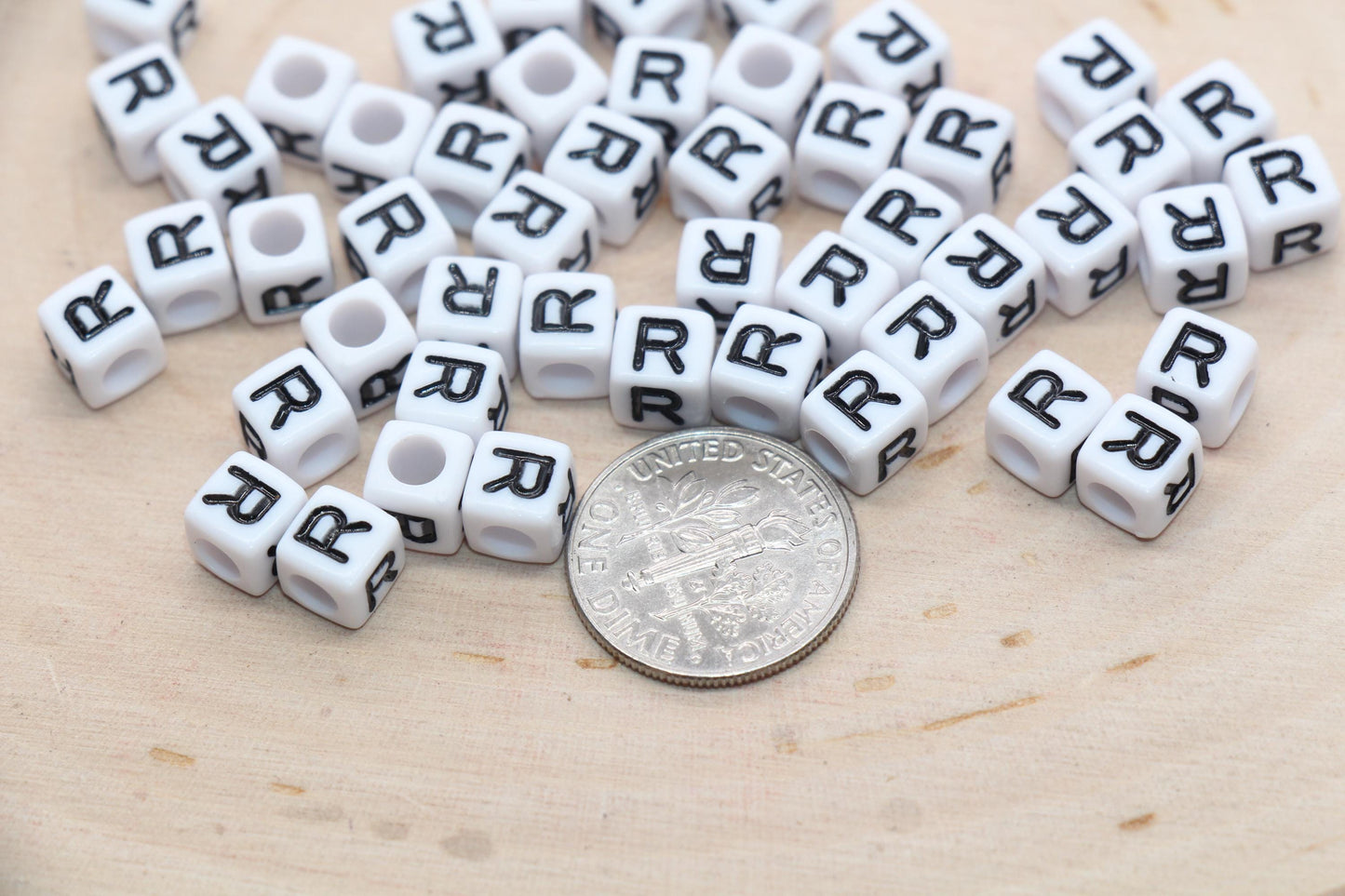 Cube Letter R Beads, Square Letter R Beads, Individual Letter Beads, Single Letter Slider Beads, Name Initial Beads, Size 6mm