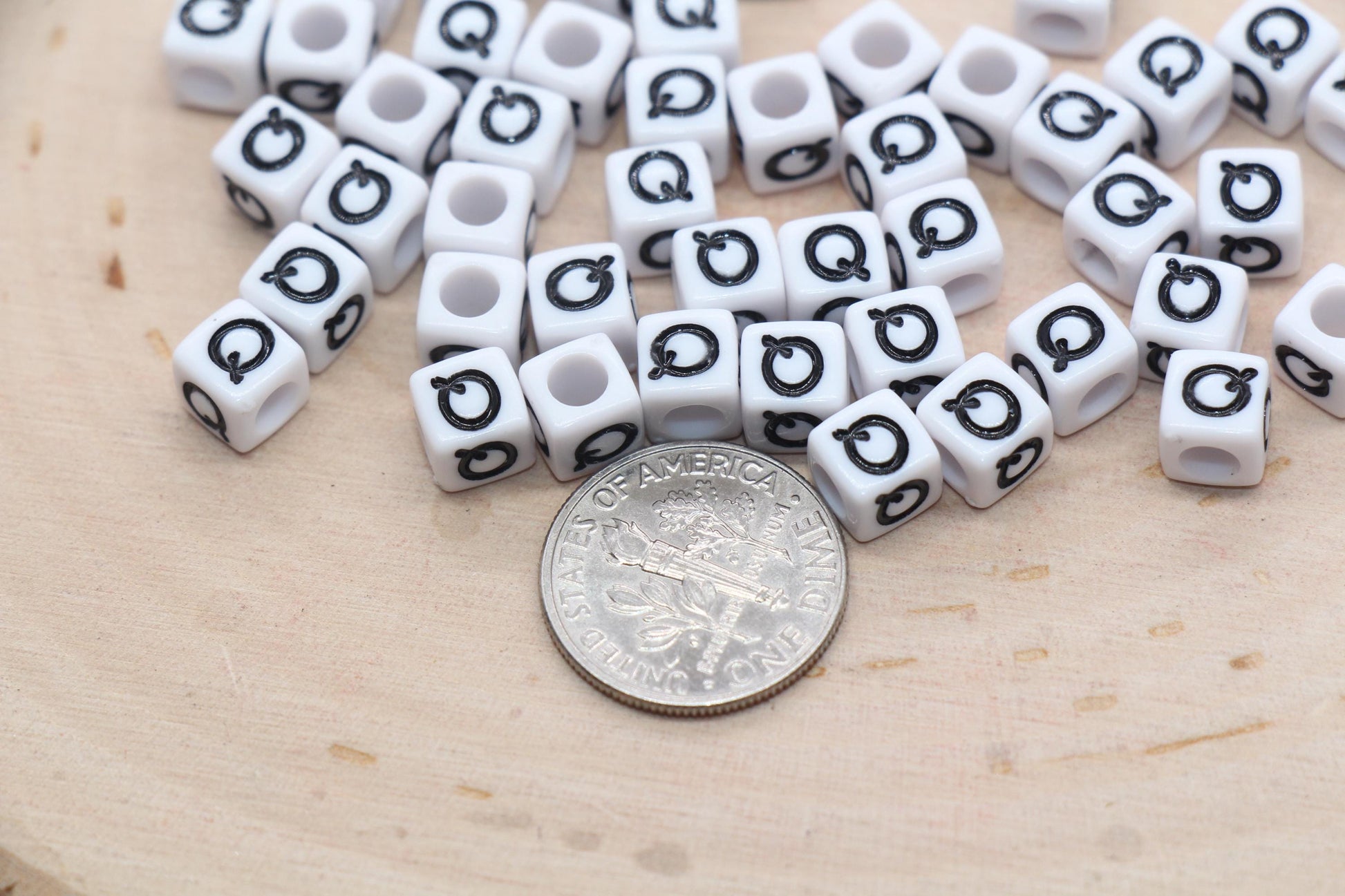 Cube Letter Q Beads, Square Letter Q Beads, Individual Letter Beads, Single Letter Slider Beads, Name Initial Beads, Size 6mm