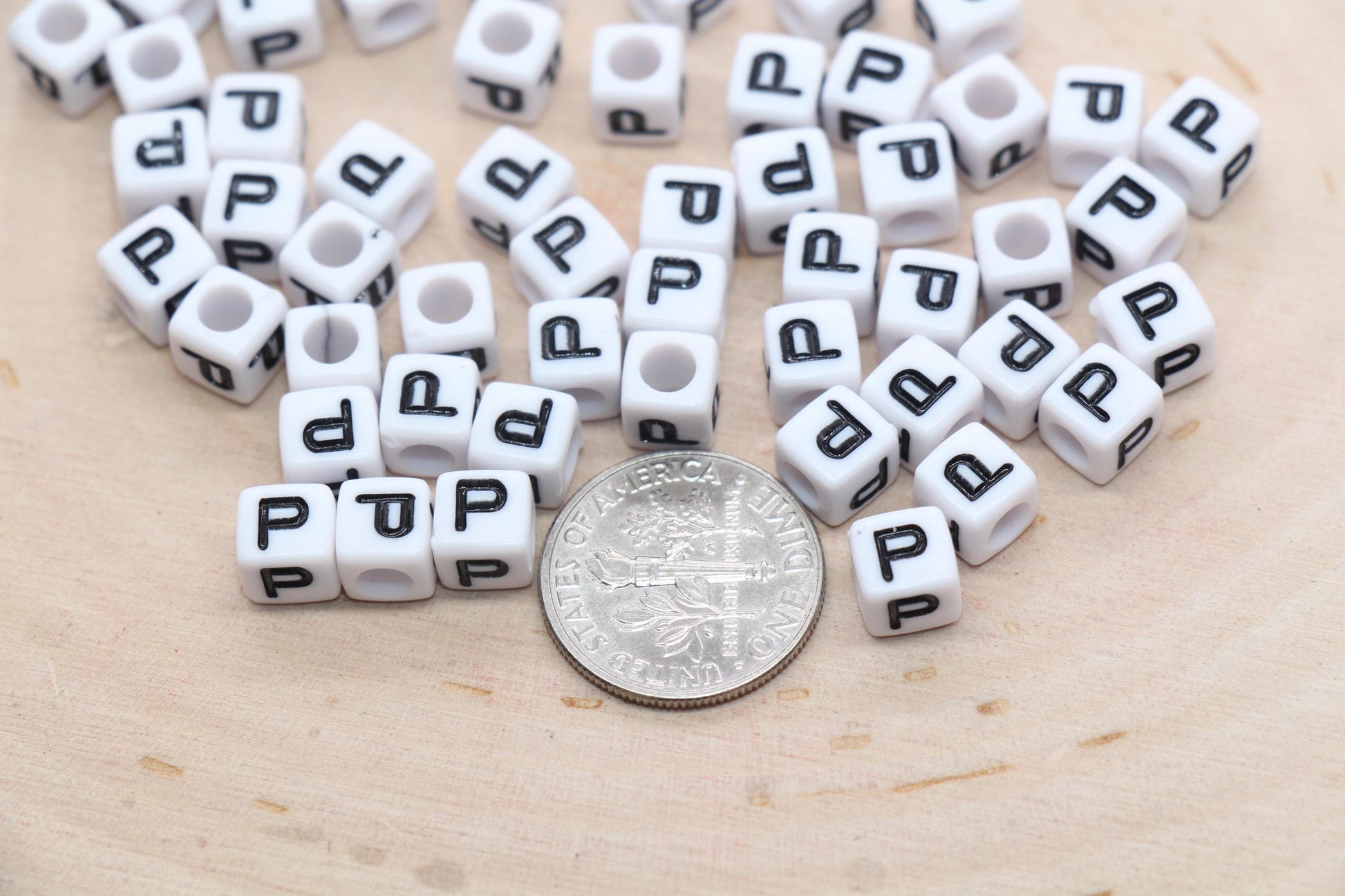 Cube Letter P Beads, Square Letter P Beads, Individual Letter Beads, Single Letter Slider Beads, Name Initial Beads, Size 6mm