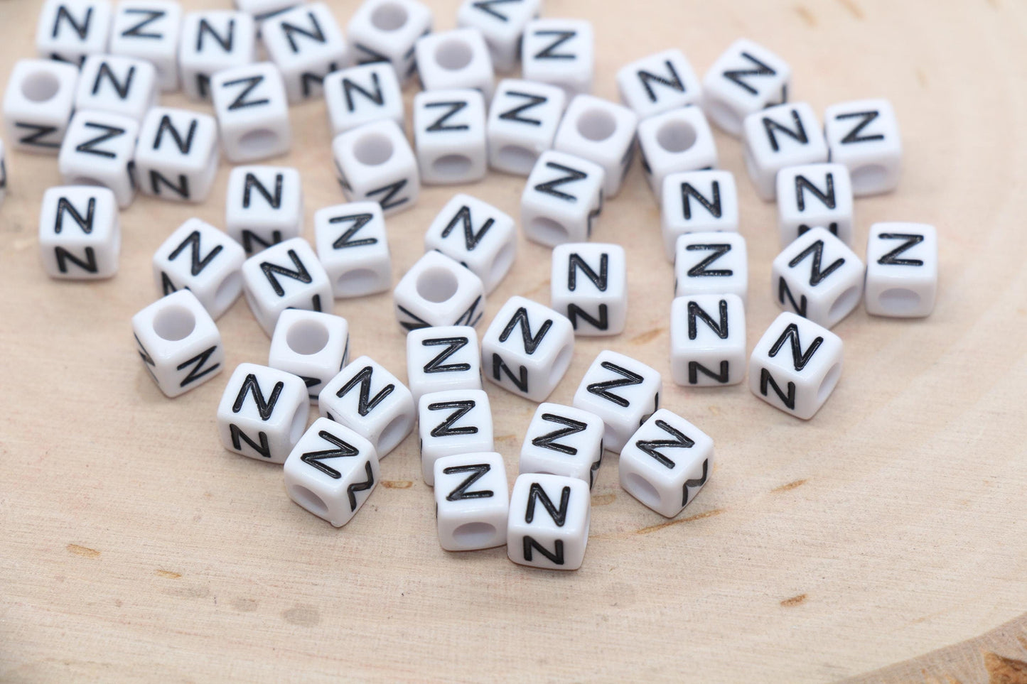 Cube Letter N Beads, Square Letter N Beads, Individual Letter Beads, Single Letter Slider Beads, Name Initial Beads, Size 6mm