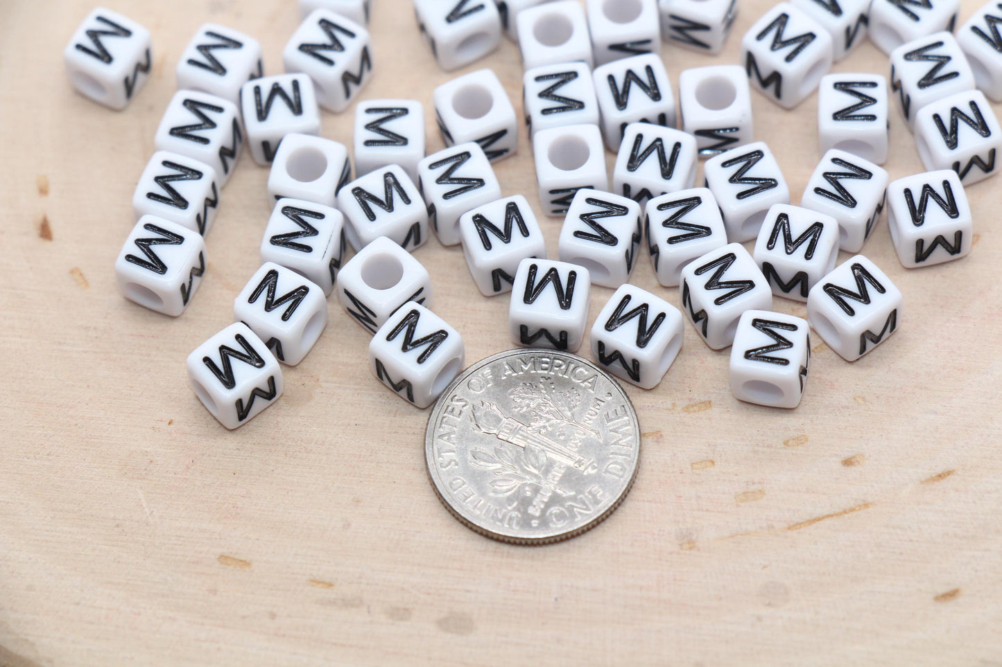 Cube Letter M Beads, Square Letter M Beads, Individual Letter Beads, Single Letter Slider Beads, Name Initial Beads, Size 6mm