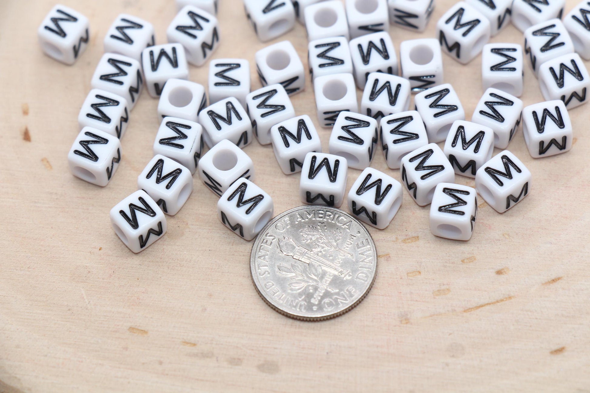 Cube Letter M Beads, Square Letter M Beads, Individual Letter Beads, Single Letter Slider Beads, Name Initial Beads, Size 6mm