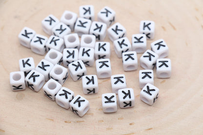 Cube Letter K Beads, Square Letter K Beads, Individual Letter Beads, Single Letter Slider Beads, Name Initial Beads, Size 6mm