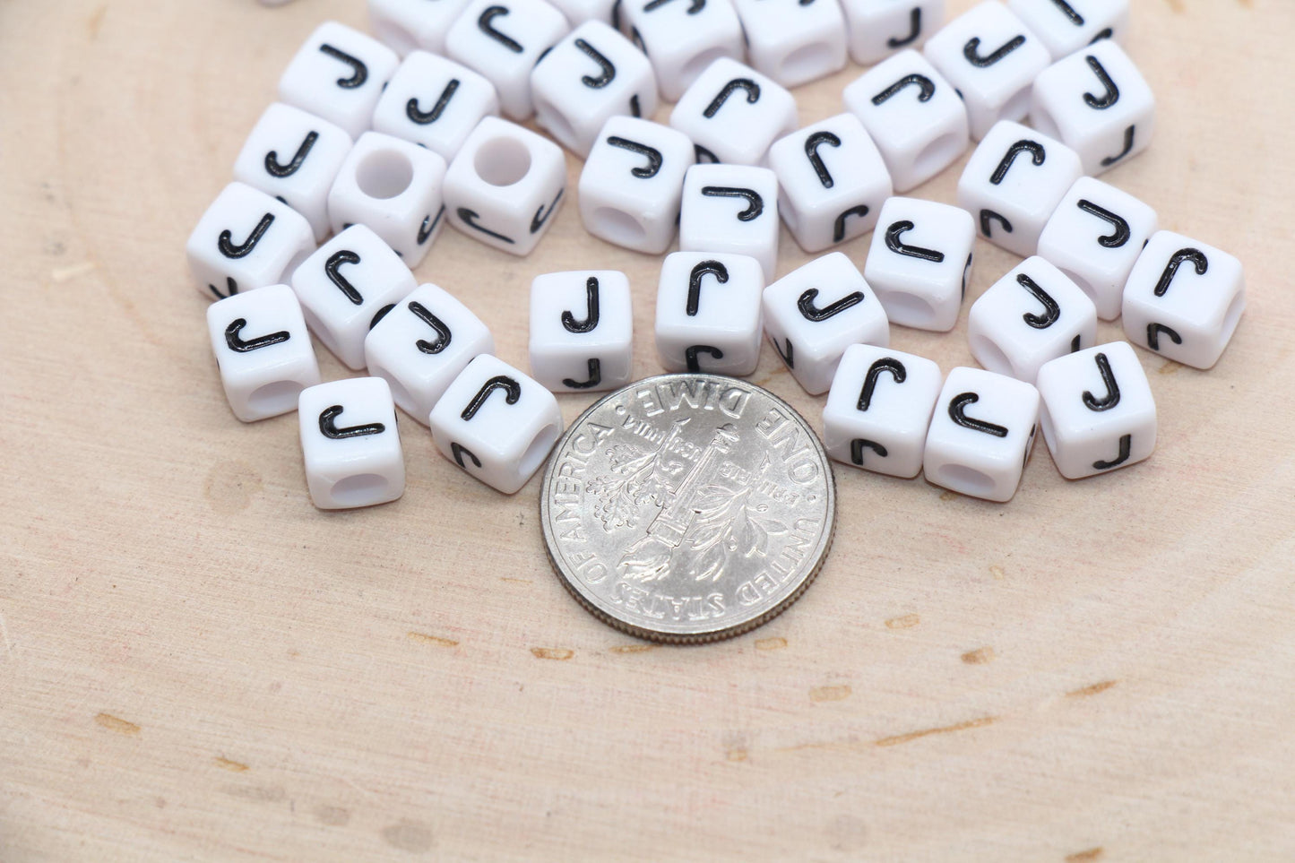 Cube Letter J Beads, Square Letter J Beads, Individual Letter Beads, Single Letter Slider Beads, Name Initial Beads, Size 6mm