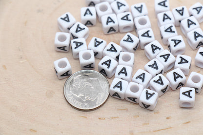 Cube Letter A Beads, Square Letter A Beads, Individual Letter Beads, Single Letter Slider Beads, Name Initial Beads, Size 6mm