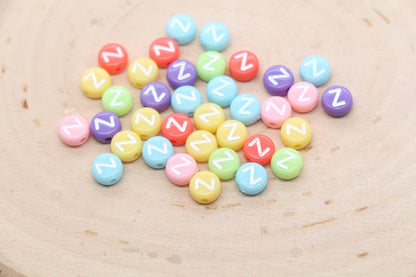 Letter Z Beads, Pastel Mix Alphabet Letter Beads, Individual Letter Beads, Single Letter Beads, Name Initial Beads, Size 7mm