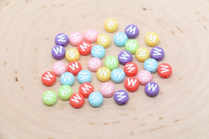 Letter W Beads, Pastel Mix Alphabet Letter Beads, Individual Letter Beads, Single Letter Beads, Name Initial Beads, Size 7mm