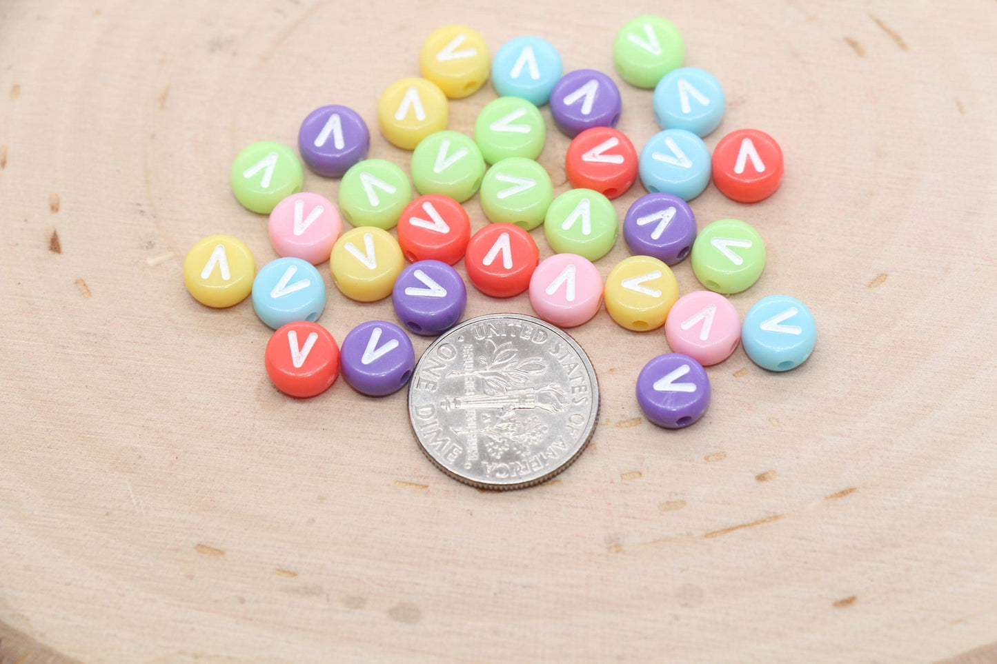 Letter V Beads, Pastel Mix Alphabet Letter Beads, Individual Letter Beads, Single Letter Beads, Name Initial Beads, Size 7mm