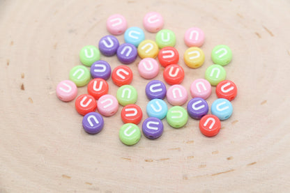 Letter U Beads, Pastel Mix Alphabet Letter Beads, Individual Letter Beads, Single Letter Beads, Name Initial Beads, Size 7mm