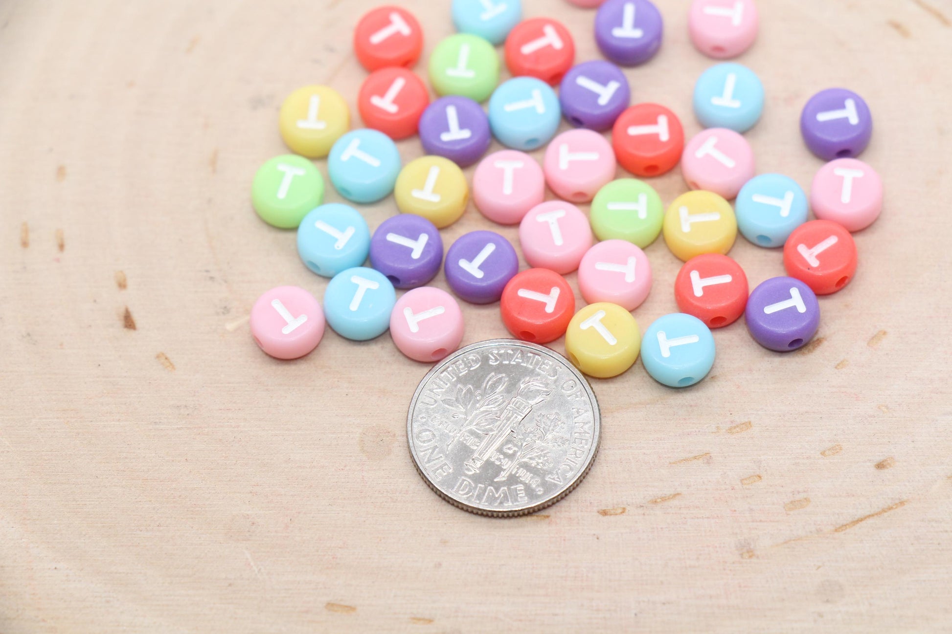 Letter T Beads, Pastel Mix Alphabet Letter Beads, Individual Letter Beads, Single Letter Beads, Name Initial Beads, Size 7mm