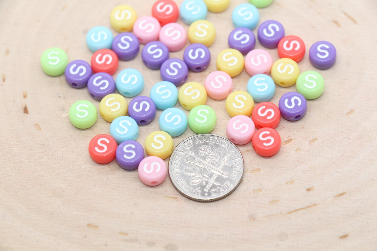 Letter S Beads, Pastel Mix Alphabet Letter Beads, Individual Letter Beads, Single Letter Beads, Name Initial Beads, Size 7mm