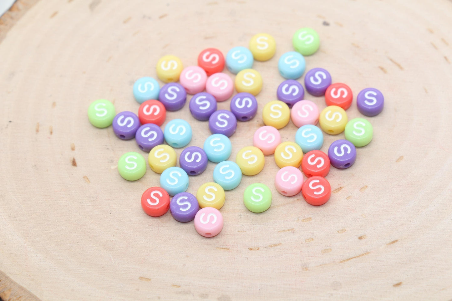 Letter S Beads, Pastel Mix Alphabet Letter Beads, Individual Letter Beads, Single Letter Beads, Name Initial Beads, Size 7mm