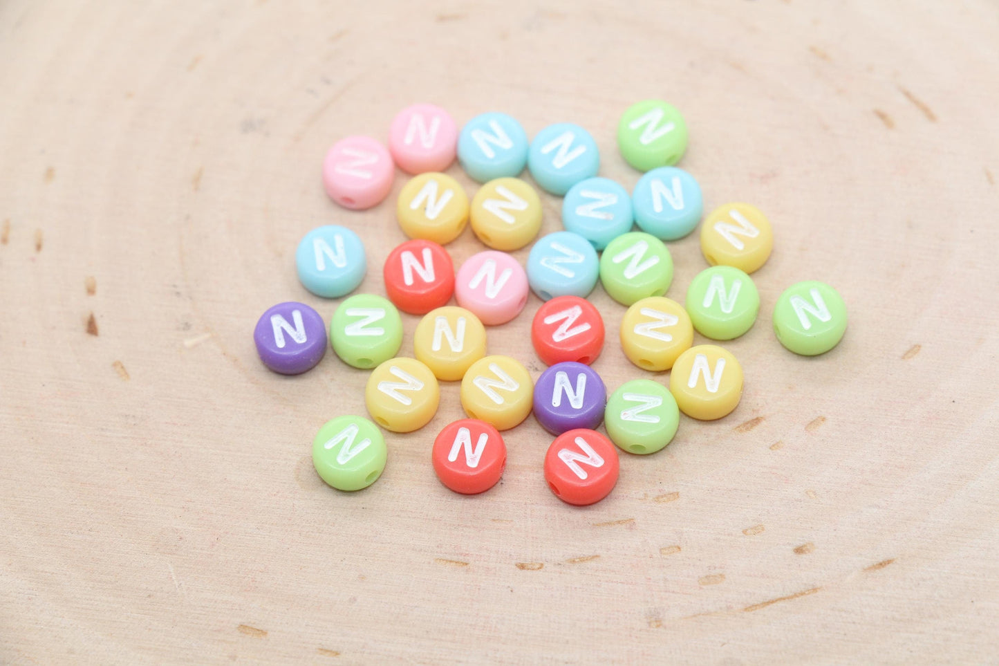 Letter N Beads, Pastel Mix Alphabet Letter Beads, Individual Letter Beads, Single Letter Beads, Name Initial Beads, Size 7mm