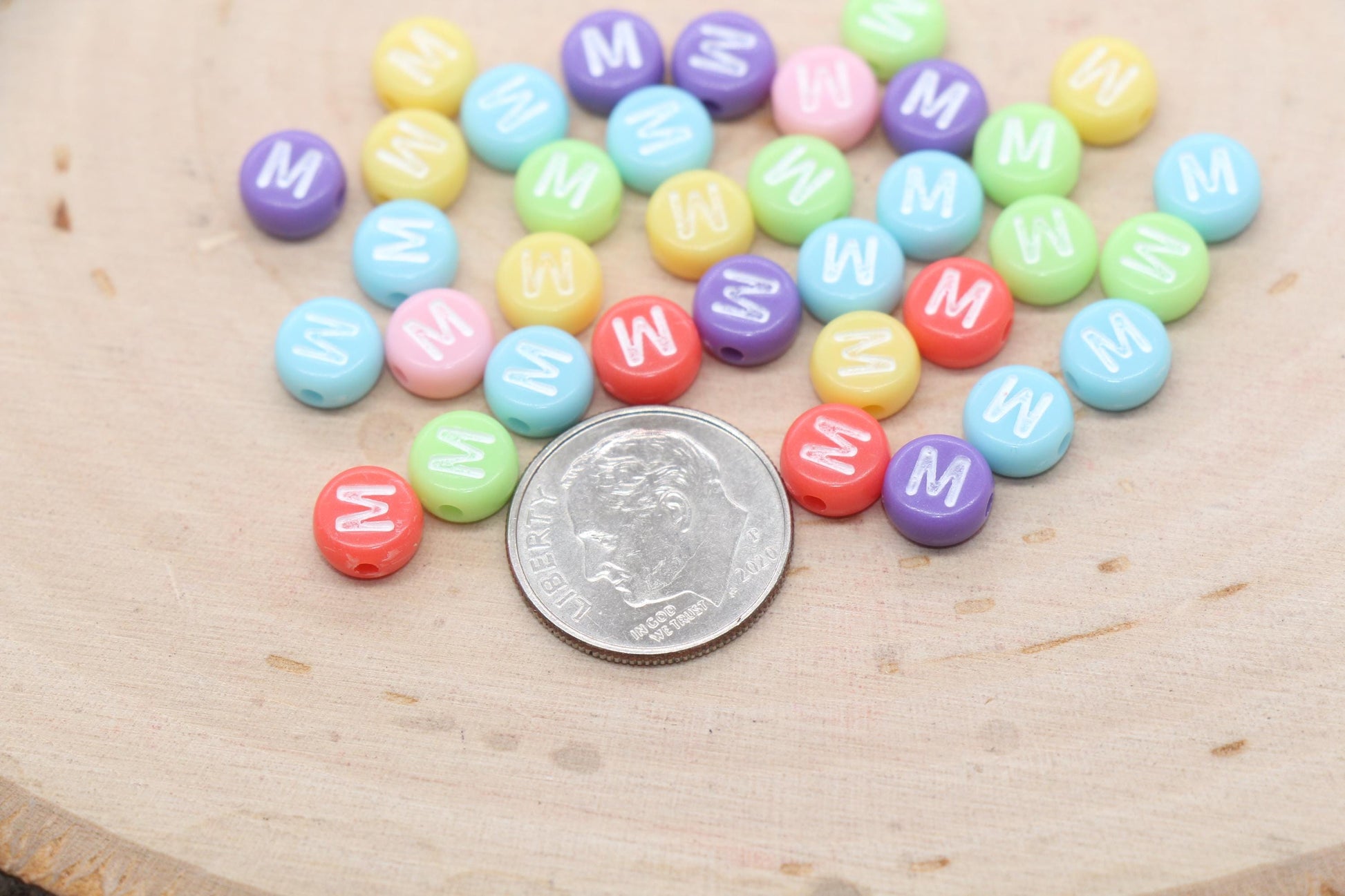 Letter M Beads, Pastel Mix Alphabet Letter Beads, Individual Letter Beads, Single Letter Beads, Name Initial Beads, Size 7mm