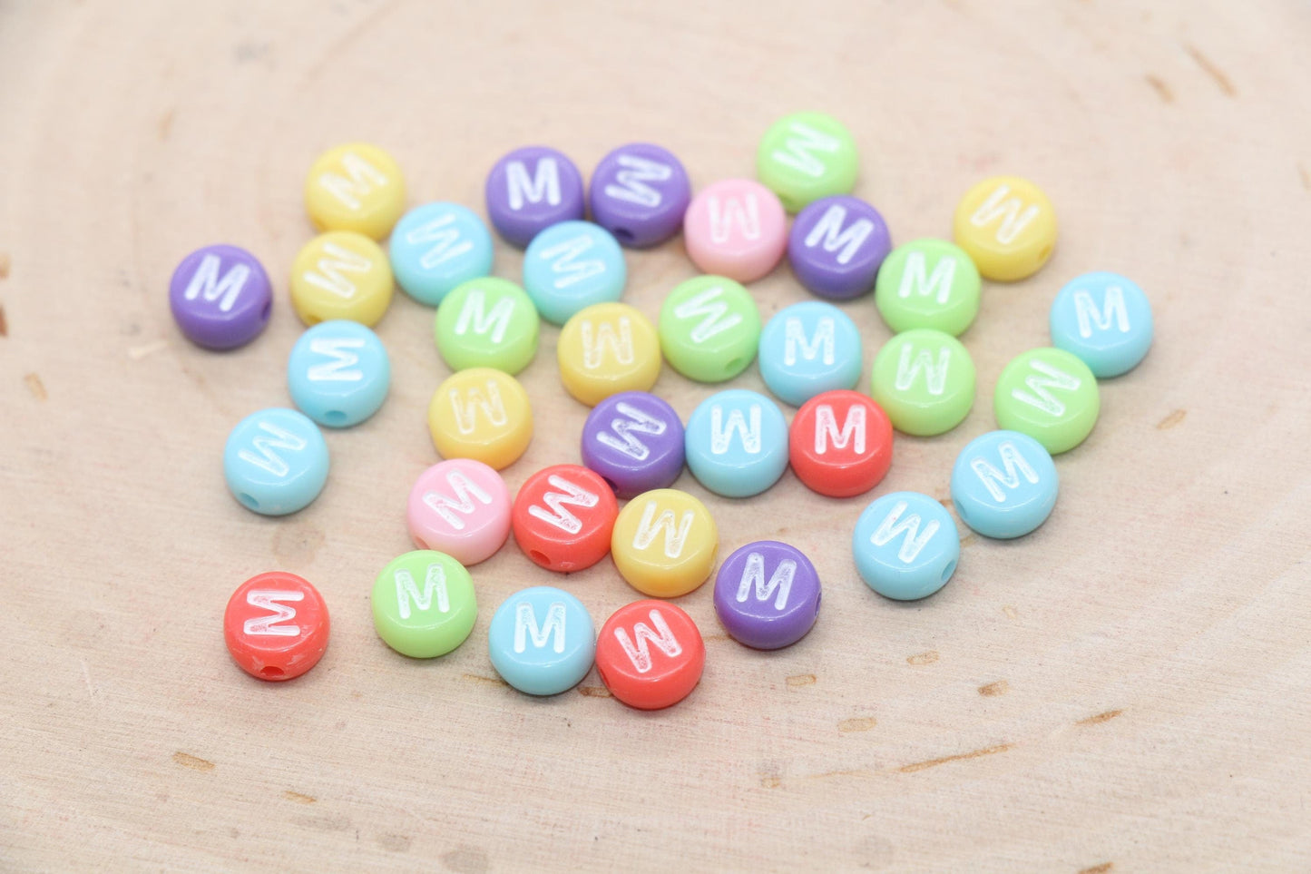 Letter M Beads, Pastel Mix Alphabet Letter Beads, Individual Letter Beads, Single Letter Beads, Name Initial Beads, Size 7mm