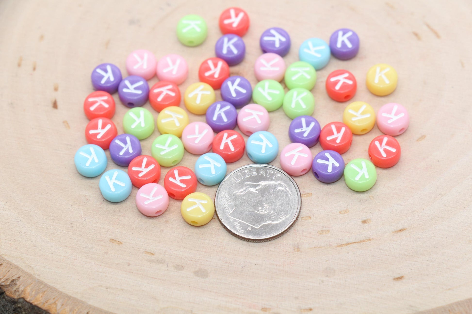 Letter K Beads, Pastel Mix Alphabet Letter Beads, Individual Letter Beads, Single Letter Beads, Name Initial Beads, Size 7mm