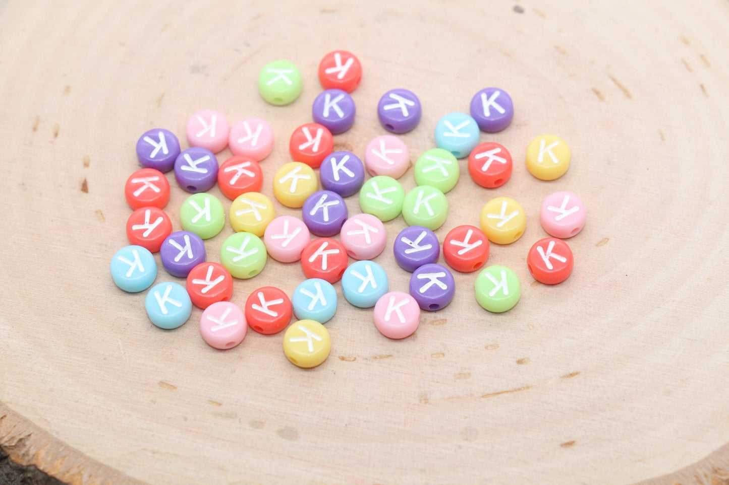 Letter K Beads, Pastel Mix Alphabet Letter Beads, Individual Letter Beads, Single Letter Beads, Name Initial Beads, Size 7mm