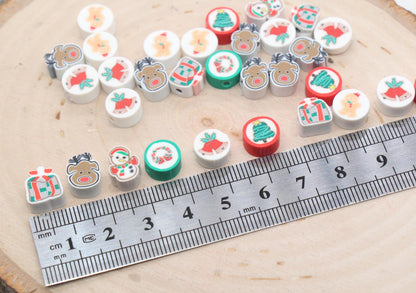 Christmas themed clay beads for bracelet making, snowman beads, Christmas tree beads, gift box beads