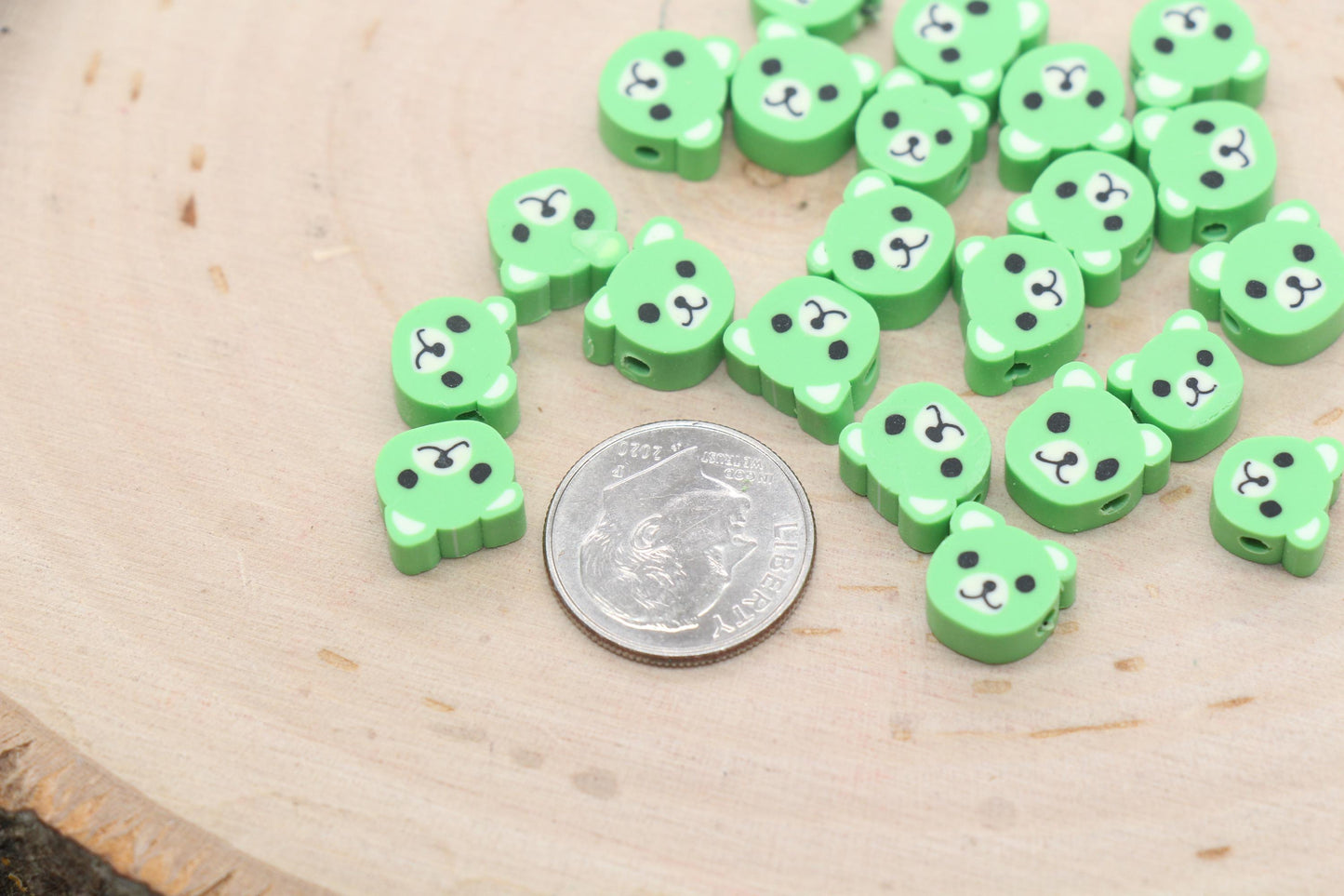 Green Bear Polymer Clay Beads, Dog Clay Beads, Animal Themed Beads, Jewelry Beads, Bead for Bracelet #606