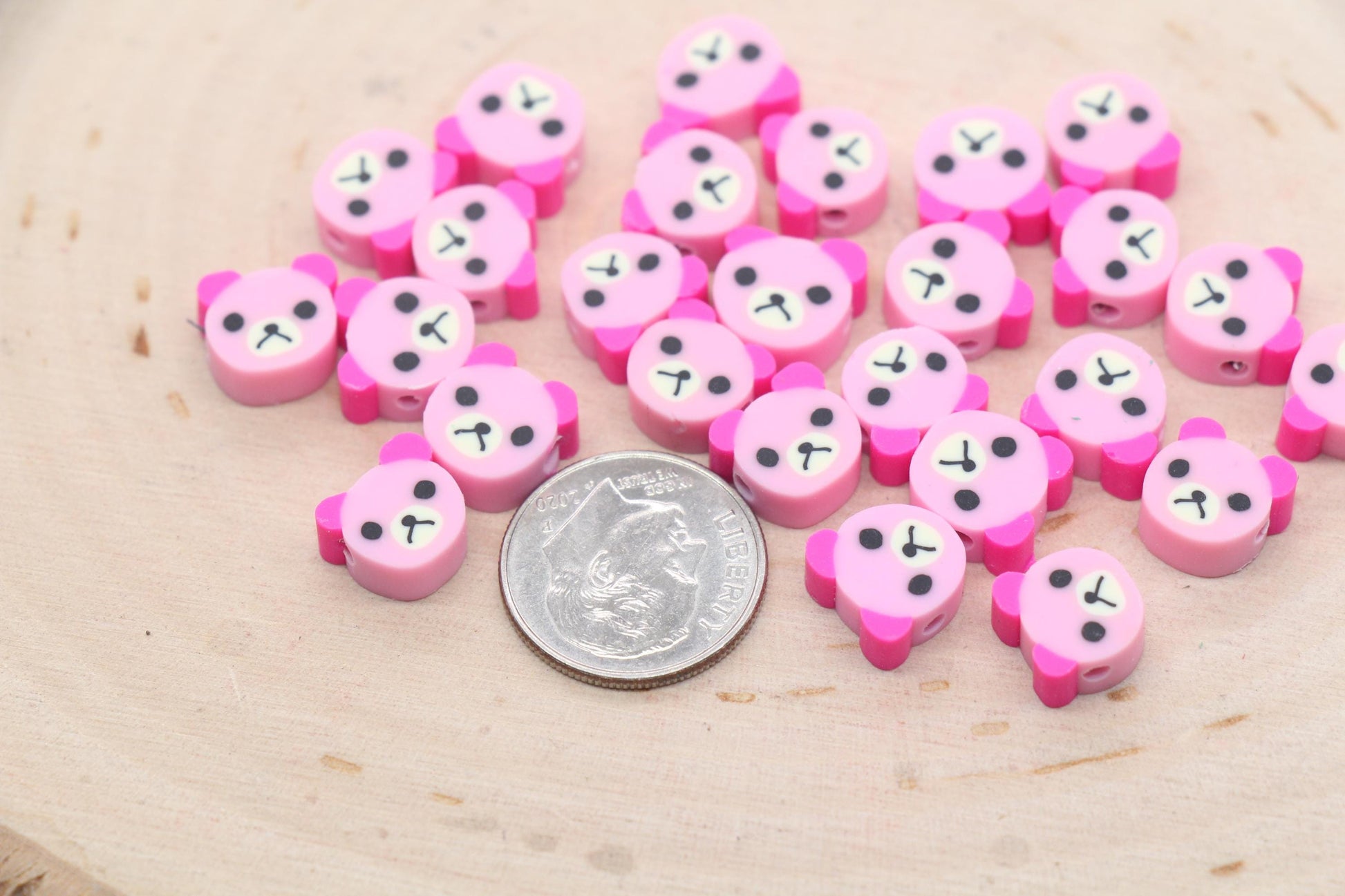 Pink Bear Polymer Clay Beads, Dog Clay Beads, Animal Themed Beads, Jewelry Beads, Bead for Bracelet #607