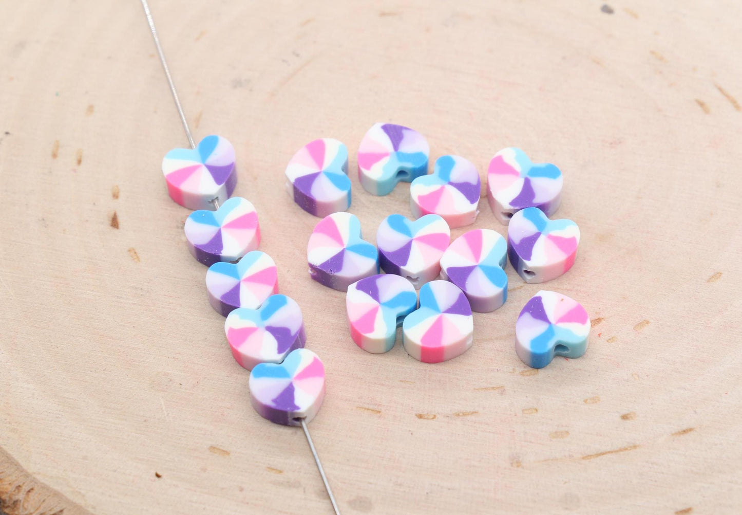 Rainbow Heart Polymer Clay Beads, Heart Shape Clay Beads, Jewelry Beads, Kid Craft Beads, Beading Supply #611