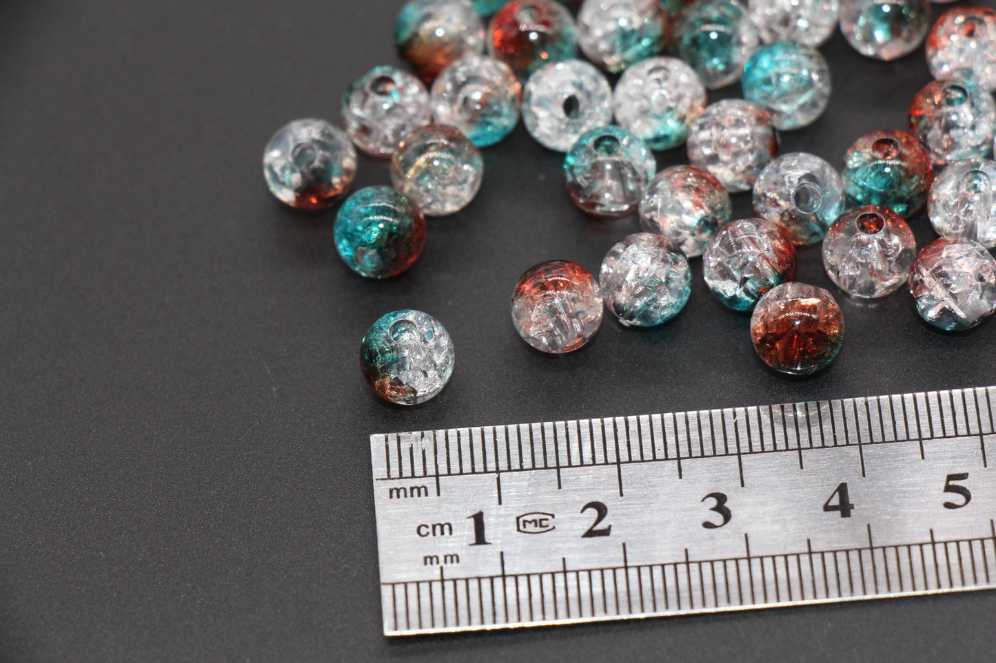 8mm Brown and Blue Ombre Crackle Beads, Acrylic Crackle Loose Beads, Bubblegum Beads, Chunky Beads, Crackle Beads #3297