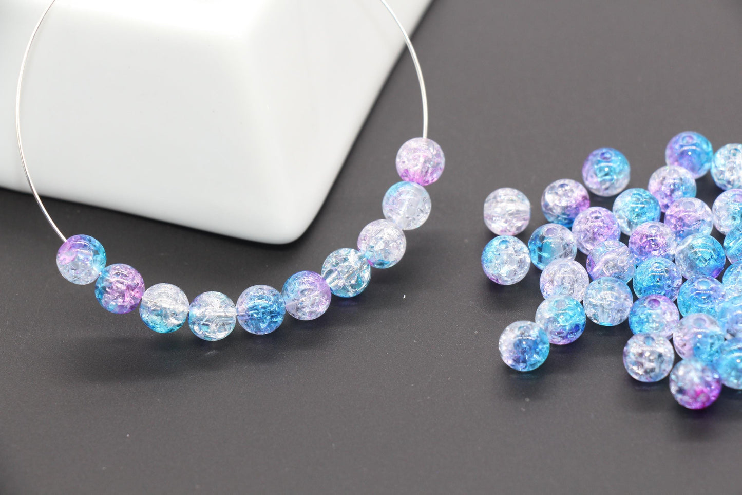 8mm Blue and Purple Ombre Crackle Beads, Acrylic Crackle Loose Beads, Bubblegum Beads, Chunky Beads, Crackle Beads #3299