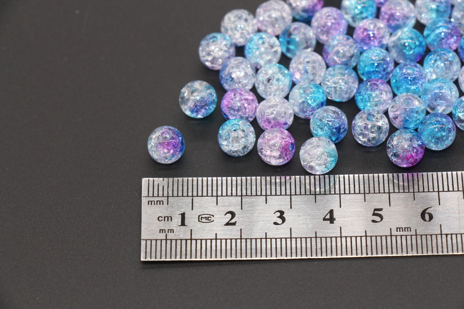 8mm Blue and Purple Ombre Crackle Beads, Acrylic Crackle Loose Beads, Bubblegum Beads, Chunky Beads, Crackle Beads #3299