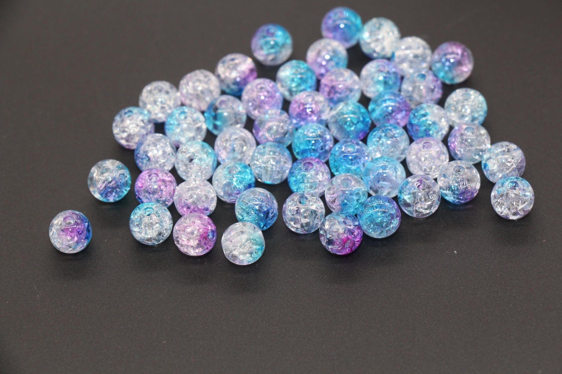 8mm Blue and Purple Ombre Crackle Beads, Acrylic Crackle Loose Beads, Bubblegum Beads, Chunky Beads, Crackle Beads #3299