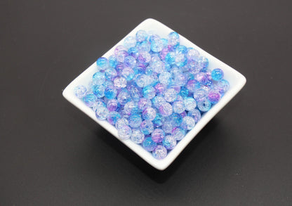 8mm Blue and Purple Ombre Crackle Beads, Acrylic Crackle Loose Beads, Bubblegum Beads, Chunky Beads, Crackle Beads #3299