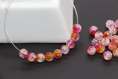 8mm Pink and Orange Ombre Crackle Beads, Acrylic Crackle Loose Beads, Bubblegum Beads, Chunky Beads, Crackle Beads #3301