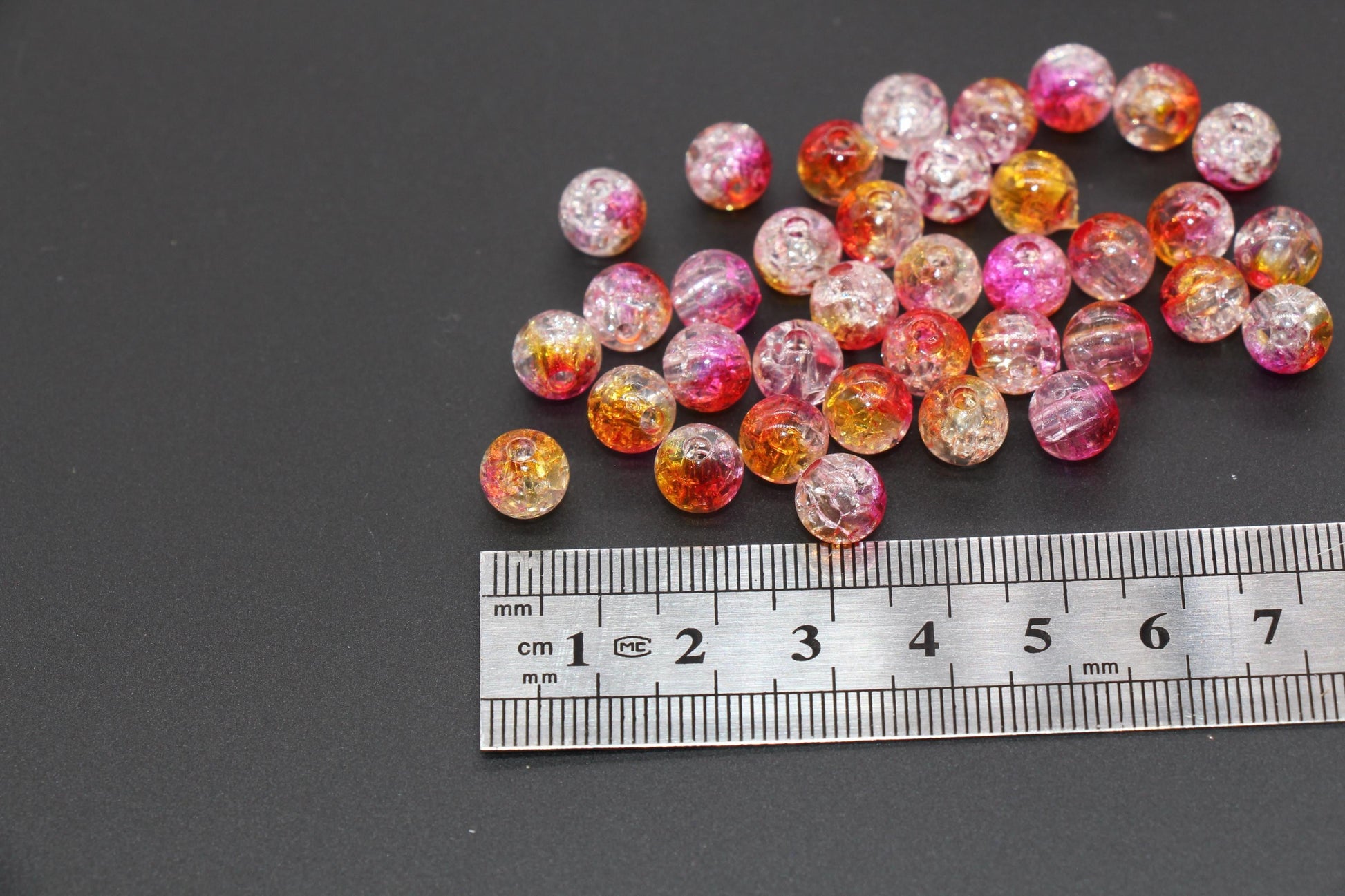 8mm Pink and Orange Ombre Crackle Beads, Acrylic Crackle Loose Beads, Bubblegum Beads, Chunky Beads, Crackle Beads #3301