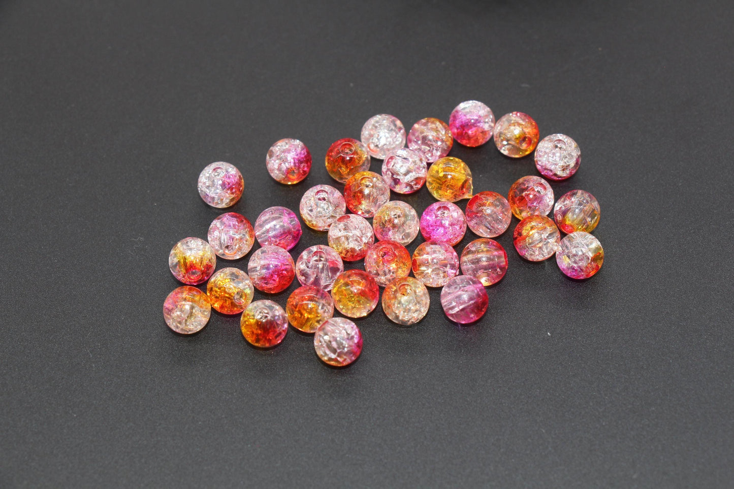 8mm Pink and Orange Ombre Crackle Beads, Acrylic Crackle Loose Beads, Bubblegum Beads, Chunky Beads, Crackle Beads #3301