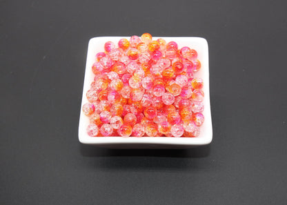 8mm Pink and Orange Ombre Crackle Beads, Acrylic Crackle Loose Beads, Bubblegum Beads, Chunky Beads, Crackle Beads #3301