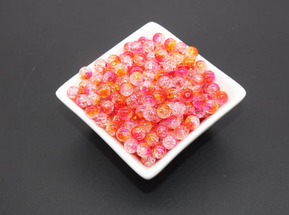 8mm Pink and Orange Ombre Crackle Beads, Acrylic Crackle Loose Beads, Bubblegum Beads, Chunky Beads, Crackle Beads #3301