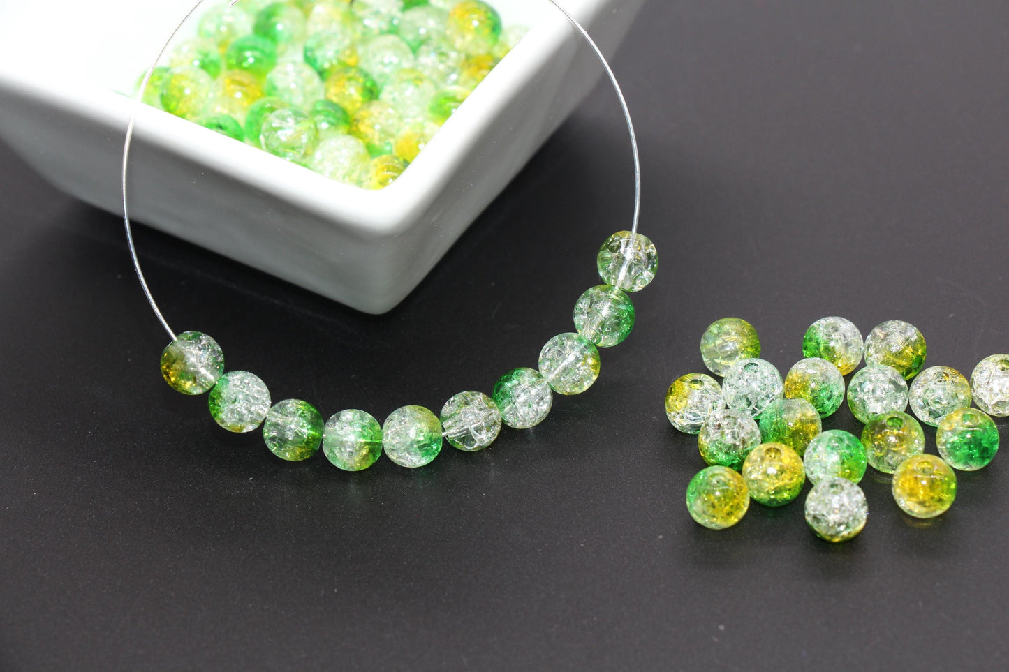 8mm Green and Yellow Ombre Crackle Beads, Acrylic Crackle Loose Beads, Bubblegum Beads, Chunky Beads, Crackle Beads #3304