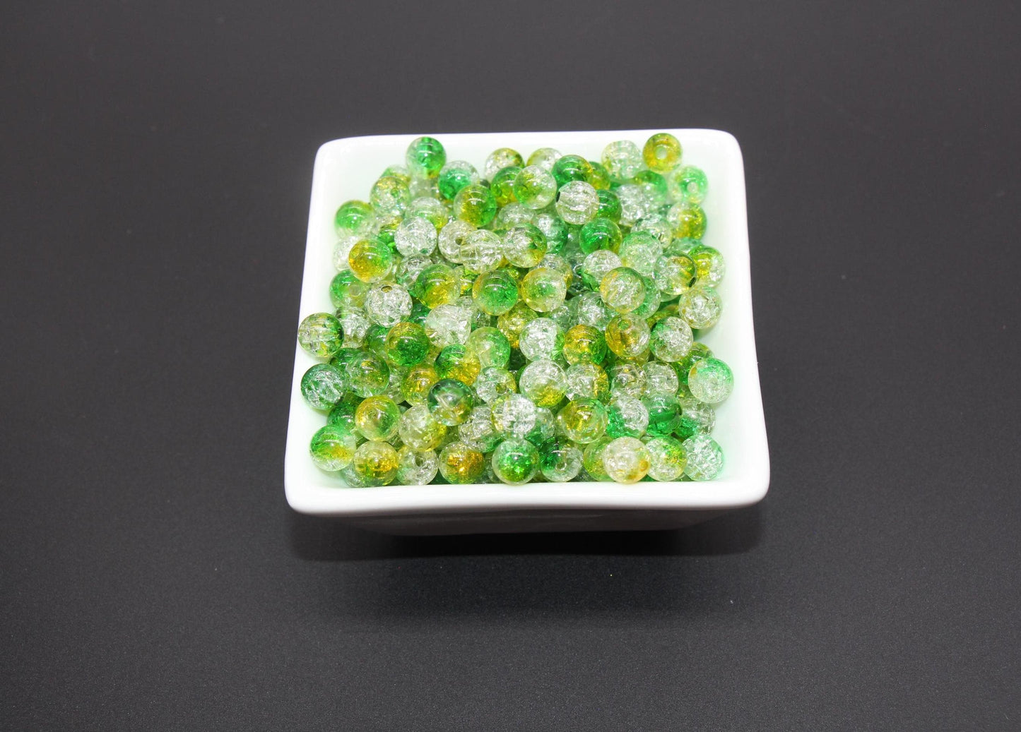 8mm Green and Yellow Ombre Crackle Beads, Acrylic Crackle Loose Beads, Bubblegum Beads, Chunky Beads, Crackle Beads #3304