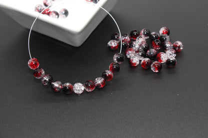 8mm Red and Black Ombre Crackle Beads, Acrylic Crackle Loose Beads, Bubblegum Beads, Chunky Beads, Crackle Beads #3306