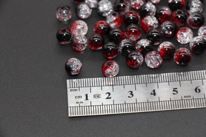 8mm Red and Black Ombre Crackle Beads, Acrylic Crackle Loose Beads, Bubblegum Beads, Chunky Beads, Crackle Beads #3306