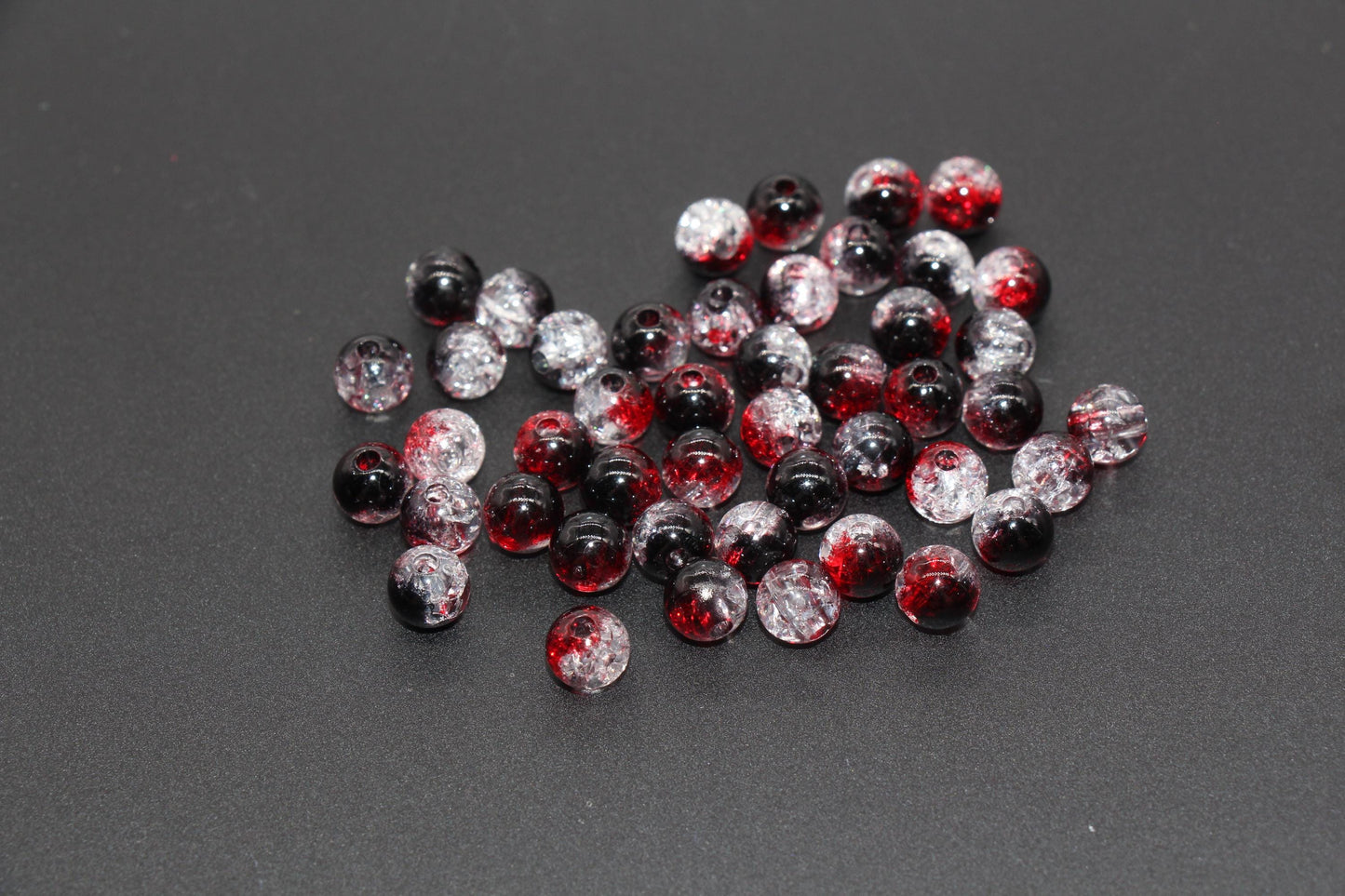 8mm Red and Black Ombre Crackle Beads, Acrylic Crackle Loose Beads, Bubblegum Beads, Chunky Beads, Crackle Beads #3306