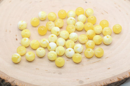 8mm Yellow and White Mix Beads, Acrylic Round Loose Beads, Bubblegum Beads, Chunky Beads, Beads for Bracelet #3311