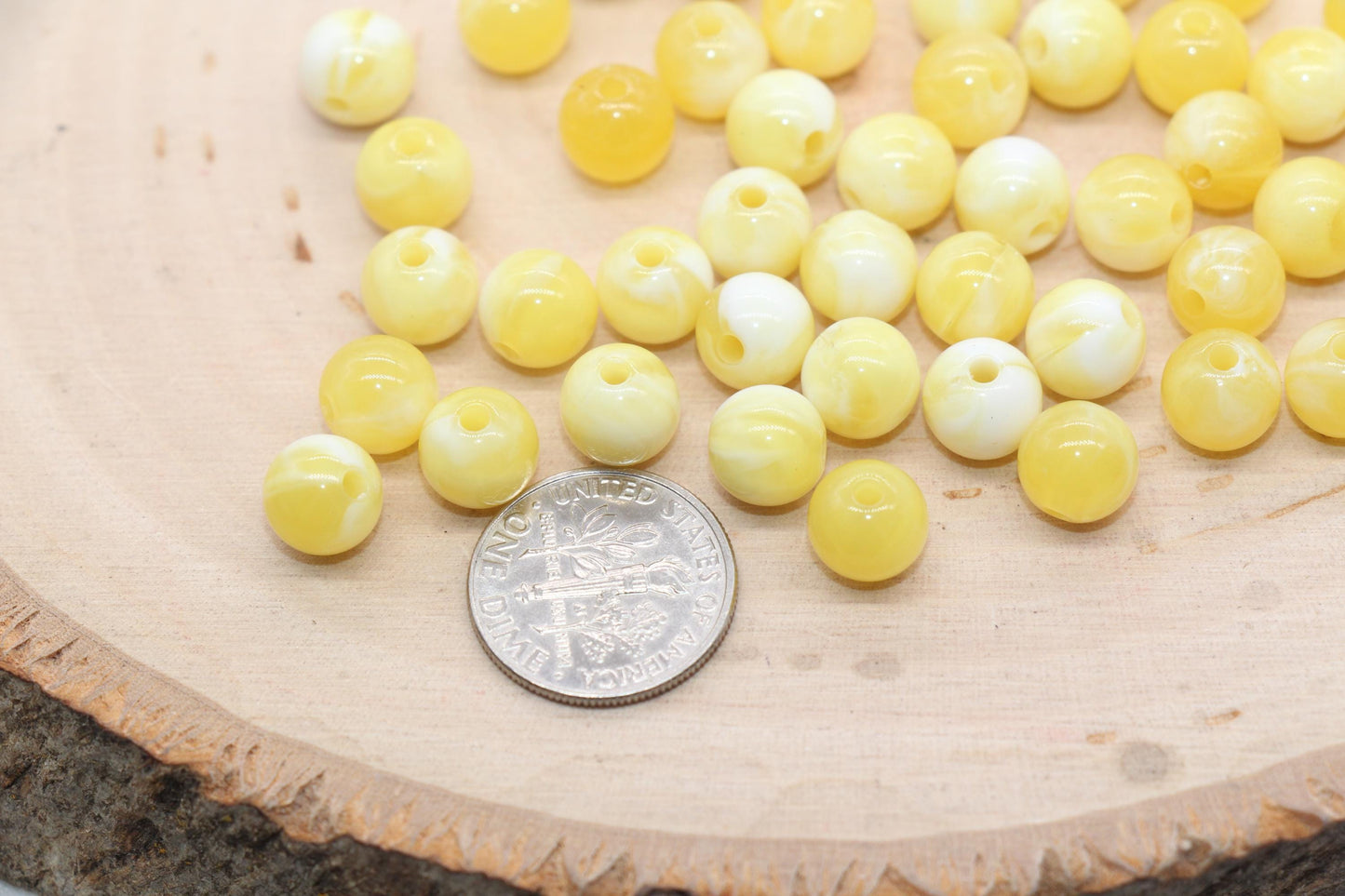 8mm Yellow and White Mix Beads, Acrylic Round Loose Beads, Bubblegum Beads, Chunky Beads, Beads for Bracelet #3311