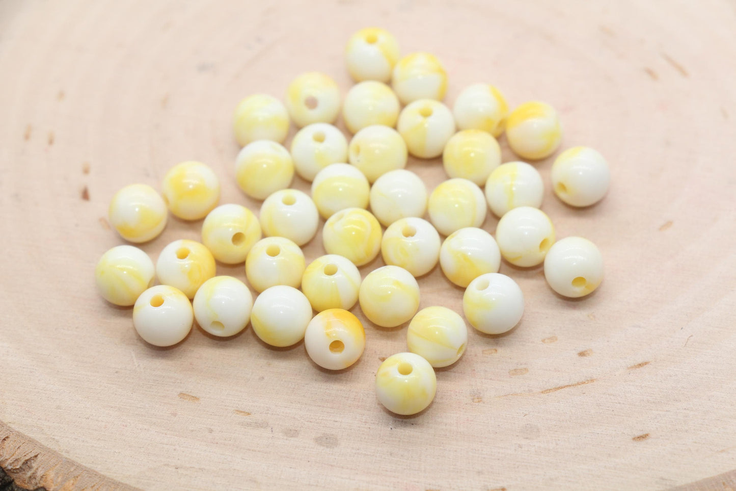 8mm White and Yellow Mix Beads, Acrylic Round Loose Beads, Bubblegum Beads, Chunky Beads, Beads for Bracelet #3313