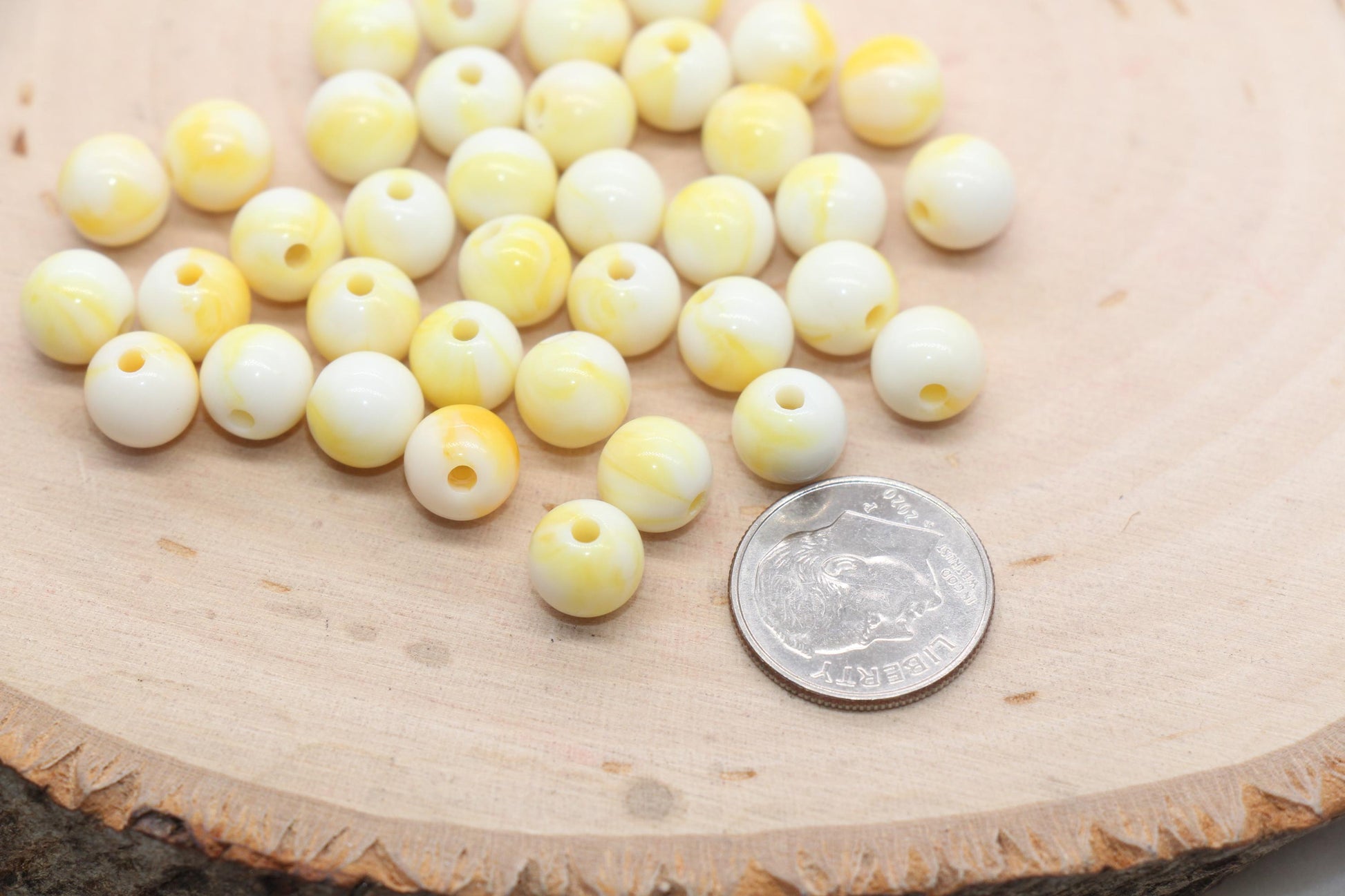 8mm White and Yellow Mix Beads, Acrylic Round Loose Beads, Bubblegum Beads, Chunky Beads, Beads for Bracelet #3313