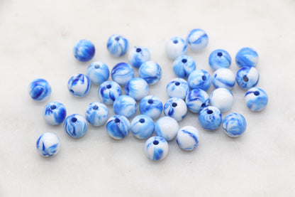 8mm Blue and White Mix Beads, Acrylic Round Loose Beads, Bubblegum Beads, Chunky Beads, Beads for Bracelet #3315