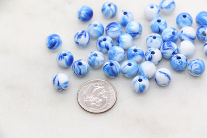 8mm Blue and White Mix Beads, Acrylic Round Loose Beads, Bubblegum Beads, Chunky Beads, Beads for Bracelet #3315