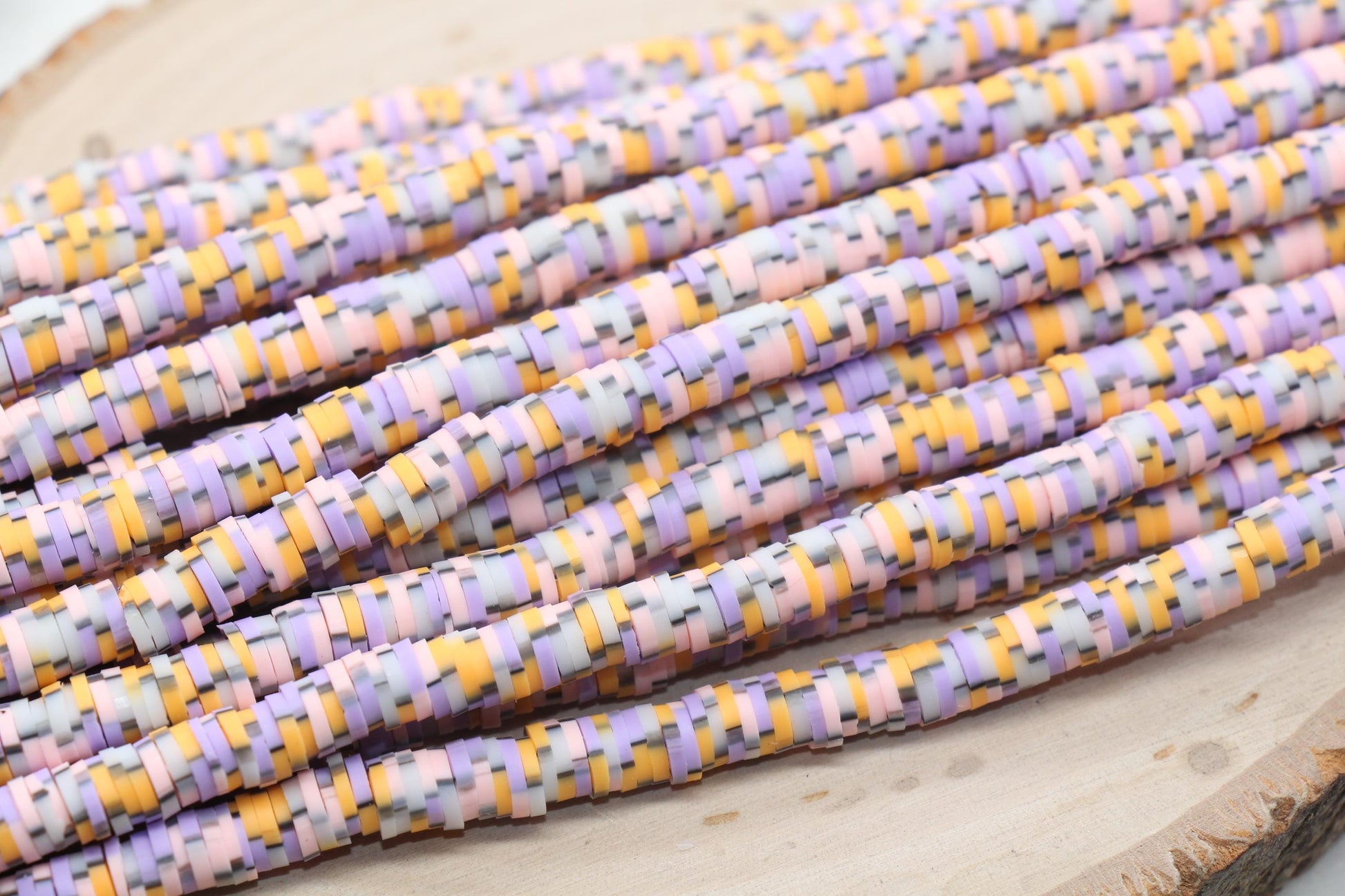 6mm Speckled Heishi Beads, Dotted Polymer Clay Disc Beads, Purple, Pink and Orange Mix Heishi, Bracelet Beads, Full Strand #337