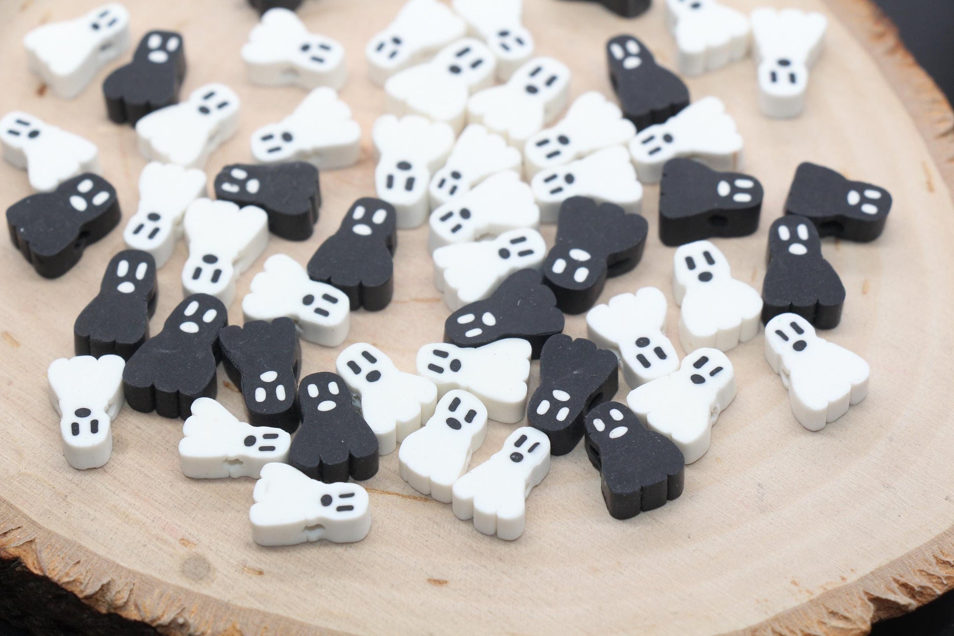 Ghost Beads, Halloween Themed Clay Beads, White Ghost Black Ghost Clay Beads, Bracelet Beads, Kids Craft Beads