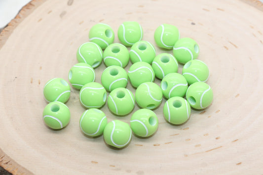 Tennis Ball Beads, Green Tennis Beads, School Sport Ball Beads, Round Bubblegum Beads, Chunky Beads, Bracelet Beads #3246