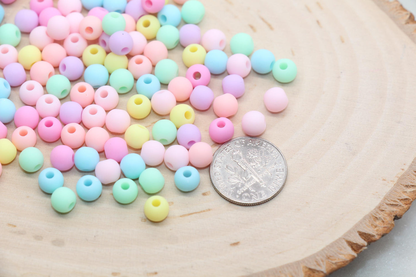 6mm Matte Pastel Multicolor Beads, Round Acrylic Loose Beads, Frosted Bubblegum Beads, Chunky Beads, Round Plastic Beads #579